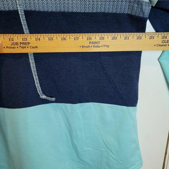 Pullover Hoodie Stripe Colorblock Womens Top Sz XL Green Blue Long Sleeve Shirt - Picture 15 of 16